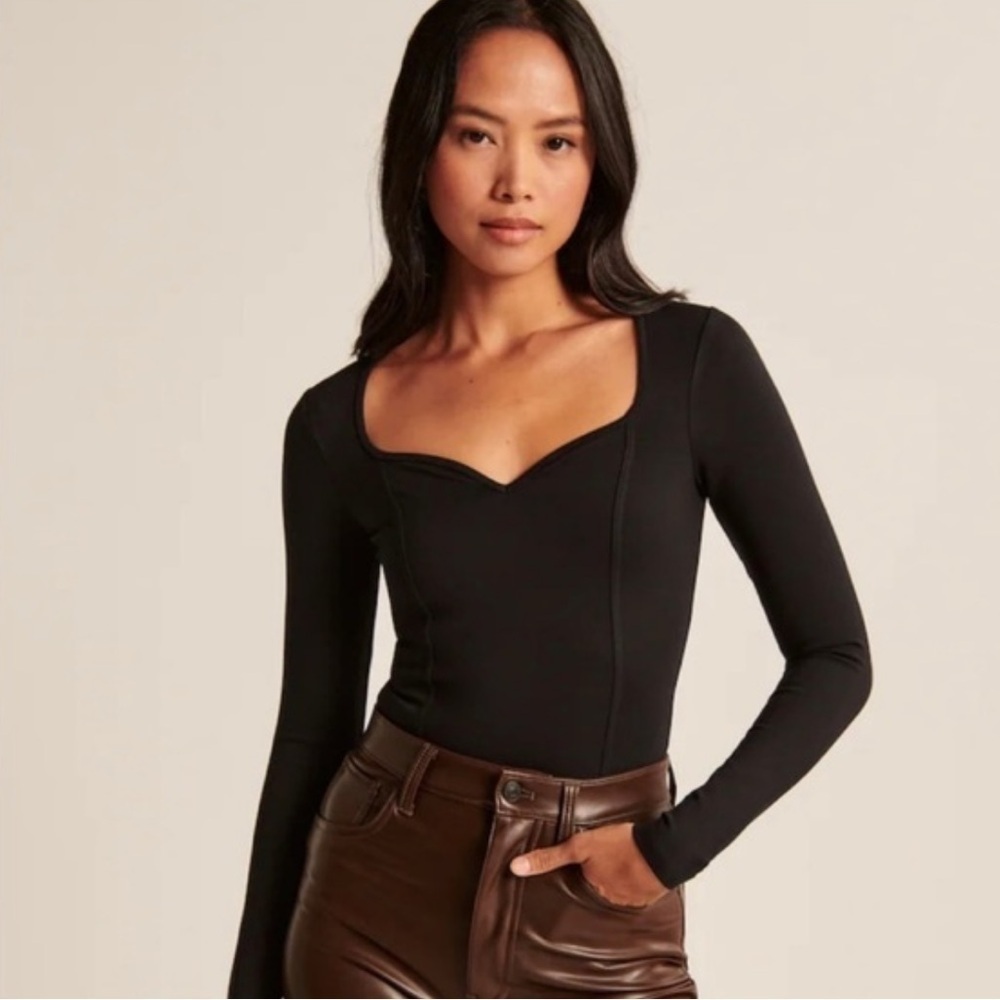 Abercrombie and fitch size large black bodysuit with sheer sleeves black
